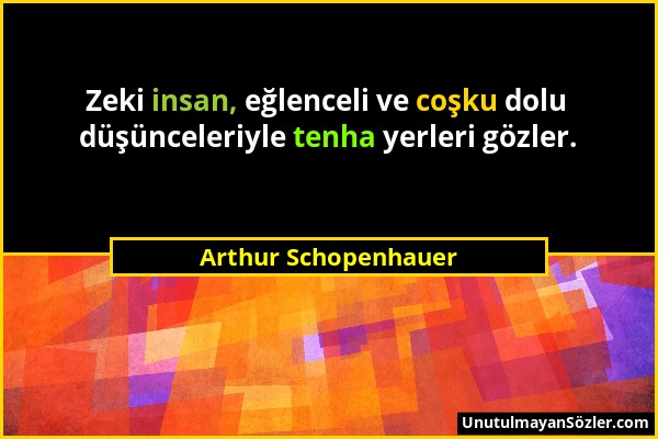Arthur Schopenhauer - Zeki insan, eğlenceli ve coşku dolu düşünceleriyle tenha yerleri gözler....