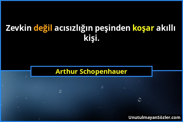 Arthur Schopenhauer - Zevkin değil acısızlığın peşinden koşar akıllı kişi....