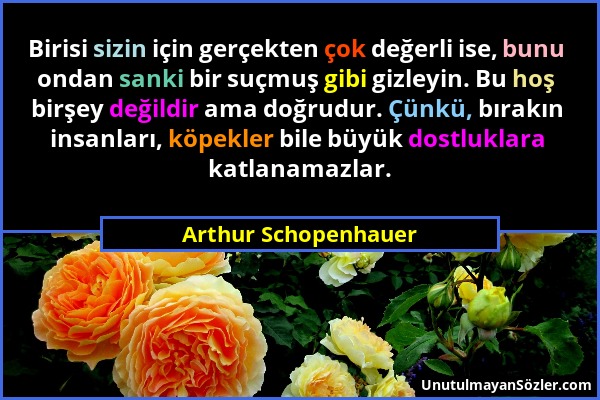 Arthur Schopenhauer - Birisi sizin için gerçekten çok değerli ise, bunu ondan sanki bir suçmuş gibi gizleyin. Bu hoş birşey değildir ama doğrudur. Çün...
