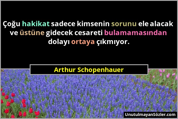 Arthur Schopenhauer - Çoğu hakikat sadece kimsenin sorunu ele alacak ve üstüne gidecek cesareti bulamamasından dolayı ortaya çıkmıyor....