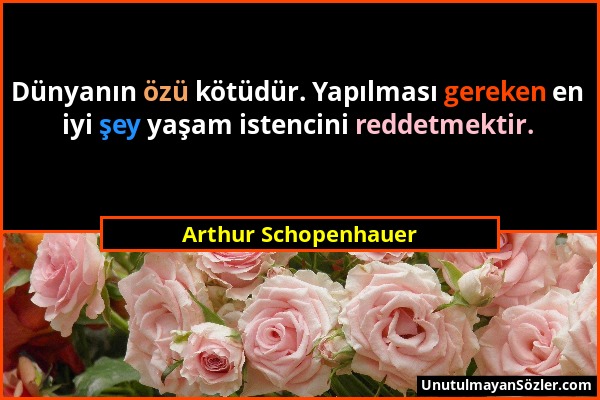 Arthur Schopenhauer - Dünyanın özü kötüdür. Yapılması gereken en iyi şey yaşam istencini reddetmektir....