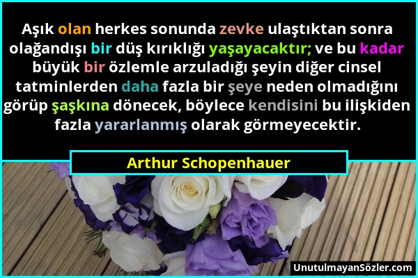 Arthur Schopenhauer - Aşık olan herkes sonunda zevke ulaştıktan sonra olağandışı bir düş kırıklığı yaşayacaktır; ve bu kadar büyük bir özlemle arzulad...