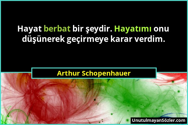 Arthur Schopenhauer - Hayat berbat bir şeydir. Hayatımı onu düşünerek geçirmeye karar verdim....