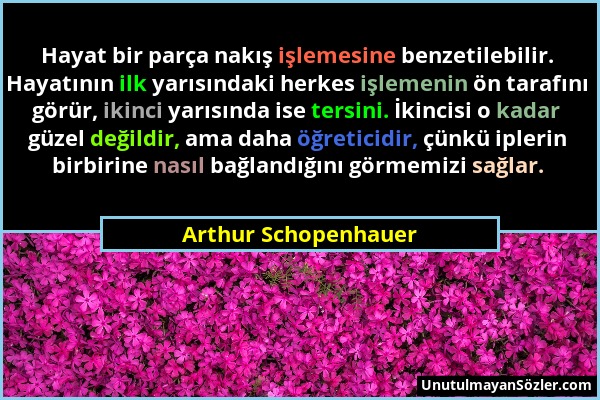 Arthur Schopenhauer - Hayat bir parça nakış işlemesine benzetilebilir. Hayatının ilk yarısındaki herkes işlemenin ön tarafını görür, ikinci yarısında...