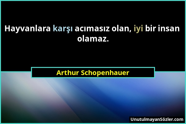 Arthur Schopenhauer - Hayvanlara karşı acımasız olan, iyi bir insan olamaz....