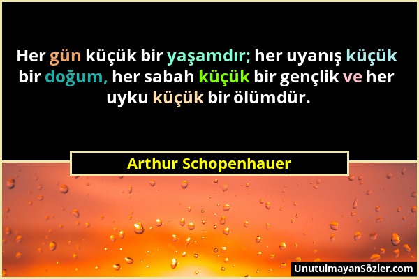 Arthur Schopenhauer - Her gün küçük bir yaşamdır; her uyanış küçük bir doğum, her sabah küçük bir gençlik ve her uyku küçük bir ölümdür....