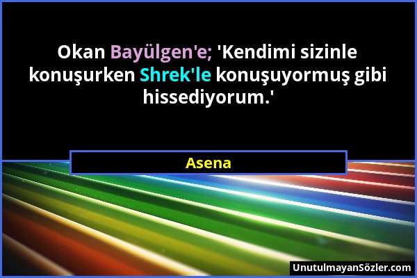 Asena - Okan Bayülgen'e; 'Kendimi sizinle konuşurken Shrek'le konuşuyormuş gibi hissediyorum.'...