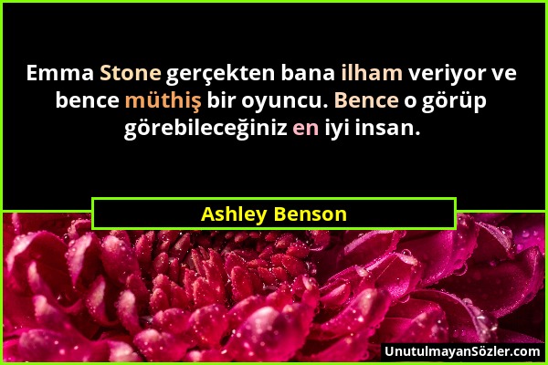 Ashley Benson - Emma Stone gerçekten bana ilham veriyor ve bence müthiş bir oyuncu. Bence o görüp görebileceğiniz en iyi insan....