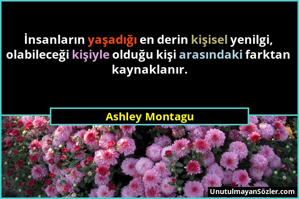 Ashley Montagu - İnsanların yaşadığı en derin kişisel yenilgi, olabileceği kişiyle olduğu kişi arasındaki farktan kaynaklanır....
