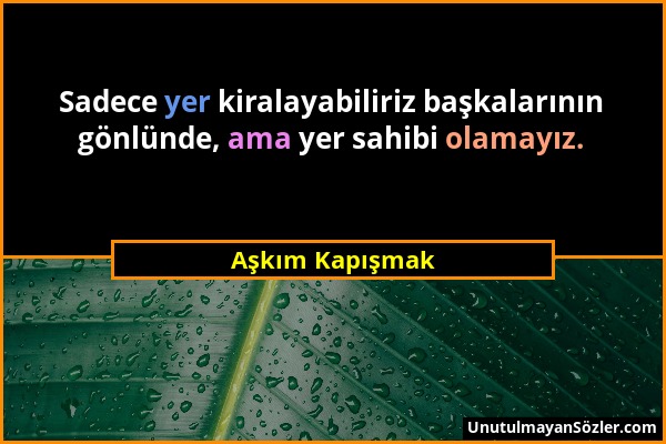 Aşkım Kapışmak - Sadece yer kiralayabiliriz başkalarının gönlünde, ama yer sahibi olamayız....