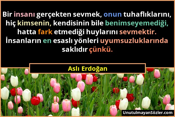 Aslı Erdoğan - Bir insanı gerçekten sevmek, onun tuhaflıklarını, hiç kimsenin, kendisinin bile benimseyemediği, hatta fark etmediği huylarını sevmekti...