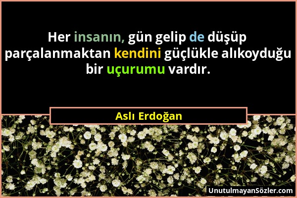 Aslı Erdoğan - Her insanın, gün gelip de düşüp parçalanmaktan kendini güçlükle alıkoyduğu bir uçurumu vardır....