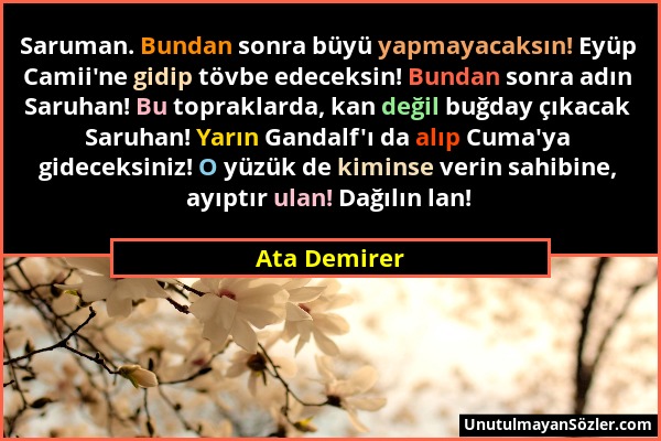 Ata Demirer - Saruman. Bundan sonra büyü yapmayacaksın! Eyüp Camii'ne gidip tövbe edeceksin! Bundan sonra adın Saruhan! Bu topraklarda, kan değil buğd...