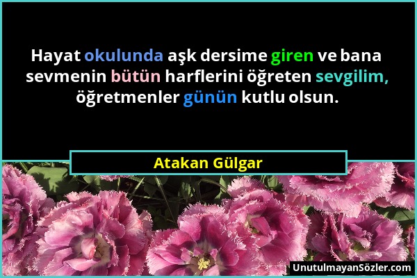 Atakan Gülgar - Hayat okulunda aşk dersime giren ve bana sevmenin bütün harflerini öğreten sevgilim, öğretmenler günün kutlu olsun....