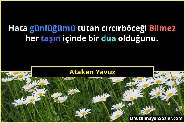 Atakan Yavuz - Hata günlüğümü tutan cırcırböceği Bilmez her taşın içinde bir dua olduğunu....