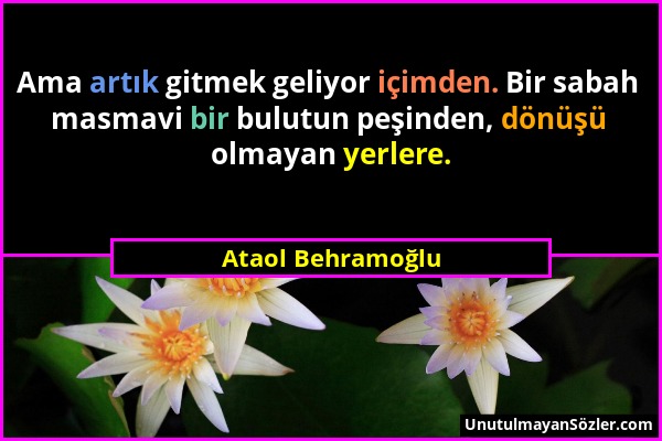 Ataol Behramoğlu - Ama artık gitmek geliyor içimden. Bir sabah masmavi bir bulutun peşinden, dönüşü olmayan yerlere....