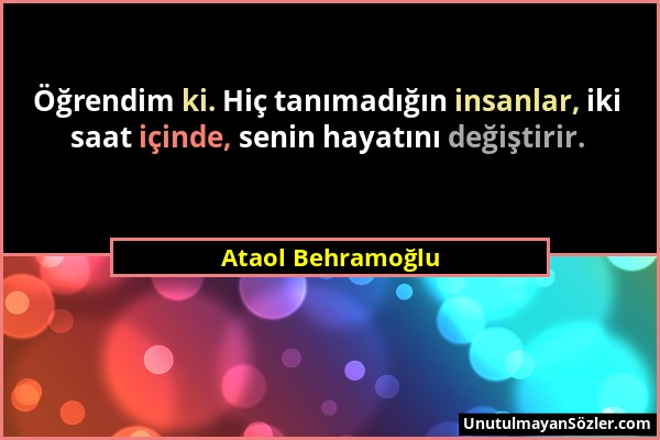 Ataol Behramoğlu - Öğrendim ki. Hiç tanımadığın insanlar, iki saat içinde, senin hayatını değiştirir....