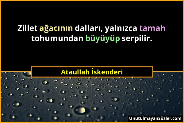 Ataullah İskenderi - Zillet ağacının dalları, yalnızca tamah tohumundan büyüyüp serpilir....