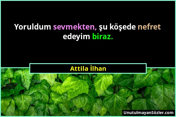 Attila İlhan - Yoruldum sevmekten, şu köşede nefret edeyim biraz....