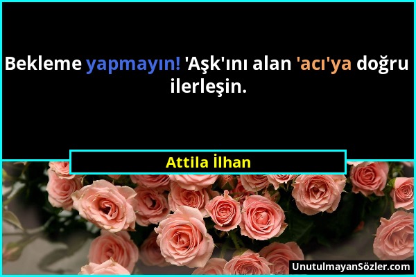 Attila İlhan - Bekleme yapmayın! 'Aşk'ını alan 'acı'ya doğru ilerleşin....