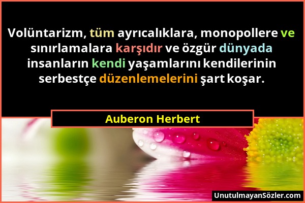 Auberon Herbert - Volüntarizm, tüm ayrıcalıklara, monopollere ve sınırlamalara karşıdır ve özgür dünyada insanların kendi yaşamlarını kendilerinin ser...