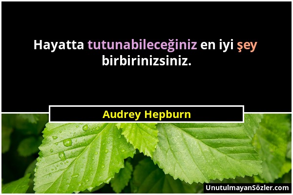 Audrey Hepburn - Hayatta tutunabileceğiniz en iyi şey birbirinizsiniz....