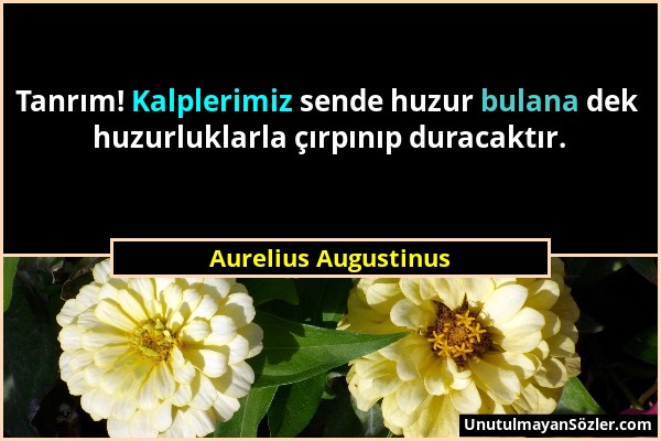 Aurelius Augustinus - Tanrım! Kalplerimiz sende huzur bulana dek huzurluklarla çırpınıp duracaktır....