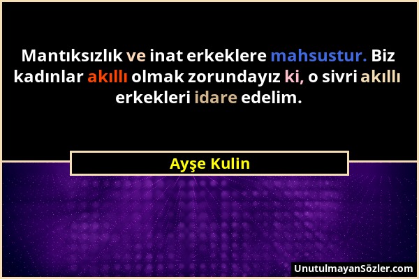 Ayşe Kulin - Mantıksızlık ve inat erkeklere mahsustur. Biz kadınlar akıllı olmak zorundayız ki, o sivri akıllı erkekleri idare edelim....