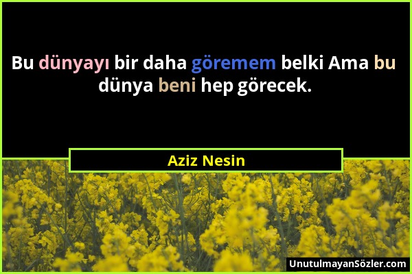 Aziz Nesin - Bu dünyayı bir daha göremem belki Ama bu dünya beni hep görecek....