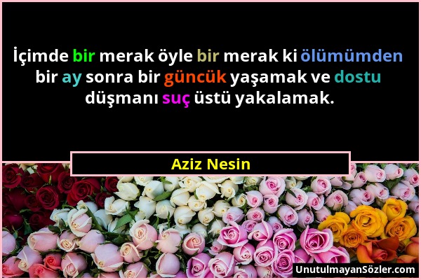 Aziz Nesin - İçimde bir merak öyle bir merak ki ölümümden bir ay sonra bir güncük yaşamak ve dostu düşmanı suç üstü yakalamak....