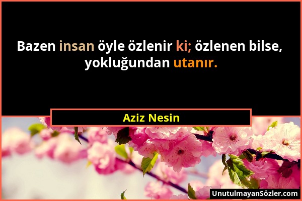 Aziz Nesin - Bazen insan öyle özlenir ki; özlenen bilse, yokluğundan utanır....