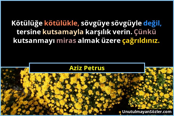 Aziz Petrus - Kötülüğe kötülükle, sövgüye sövgüyle değil, tersine kutsamayla karşılık verin. Çünkü kutsanmayı miras almak üzere çağrıldınız....