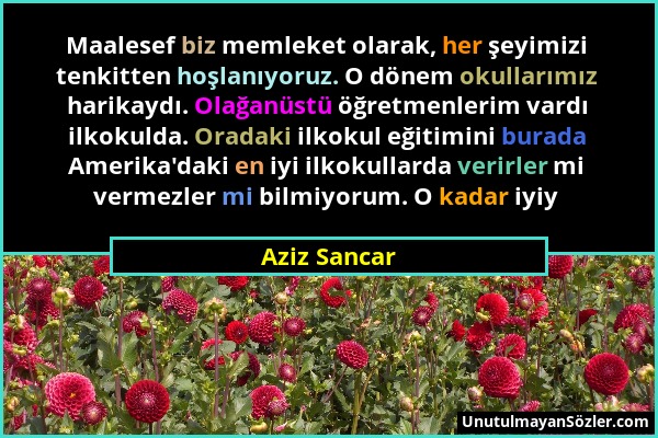 Aziz Sancar - Maalesef biz memleket olarak, her şeyimizi tenkitten hoşlanıyoruz. O dönem okullarımız harikaydı. Olağanüstü öğretmenlerim vardı ilkokul...