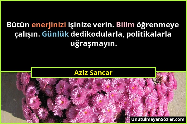 Aziz Sancar - Bütün enerjinizi işinize verin. Bilim öğrenmeye çalışın. Günlük dedikodularla, politikalarla uğraşmayın....