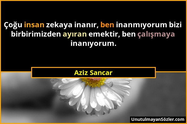 Aziz Sancar - Çoğu insan zekaya inanır, ben inanmıyorum bizi birbirimizden ayıran emektir, ben çalışmaya inanıyorum....