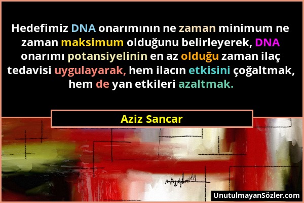 Aziz Sancar - Hedefimiz DNA onarımının ne zaman minimum ne zaman maksimum olduğunu belirleyerek, DNA onarımı potansiyelinin en az olduğu zaman ilaç te...