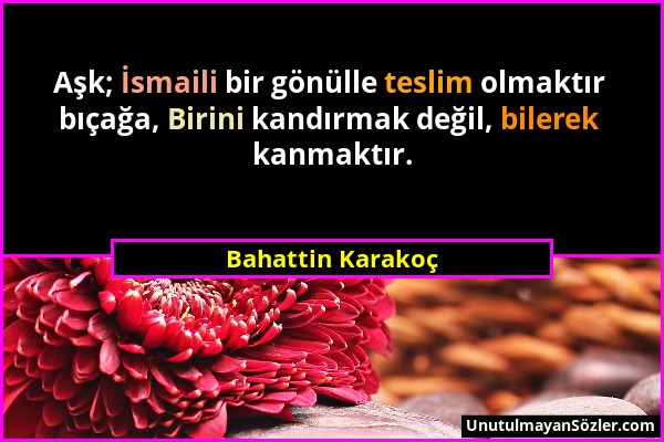 Bahattin Karakoç - Aşk; İsmaili bir gönülle teslim olmaktır bıçağa, Birini kandırmak değil, bilerek kanmaktır....