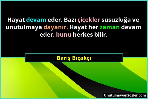 Barış Bıçakçı - Hayat devam eder. Bazı çiçekler susuzluğa ve unutulmaya dayanır. Hayat her zaman devam eder, bunu herkes bilir....