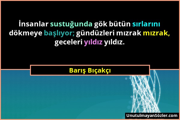 Barış Bıçakçı - İnsanlar sustuğunda gök bütün sırlarını dökmeye başlıyor; gündüzleri mızrak mızrak, geceleri yıldız yıldız....