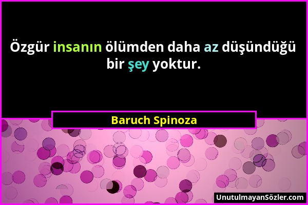 Baruch Spinoza - Özgür insanın ölümden daha az düşündüğü bir şey yoktur....