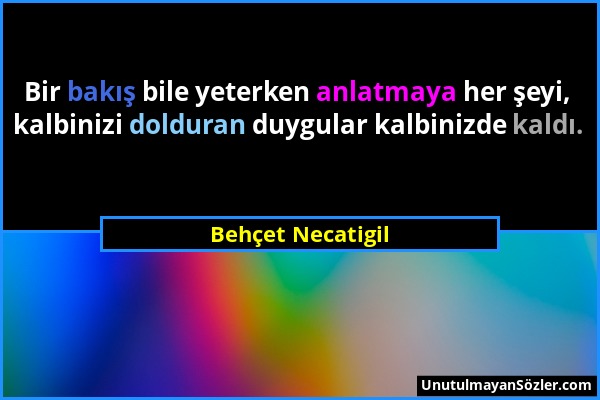 Behçet Necatigil - Bir bakış bile yeterken anlatmaya her şeyi, kalbinizi dolduran duygular kalbinizde kaldı....