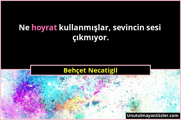 Behçet Necatigil - Ne hoyrat kullanmışlar, sevincin sesi çıkmıyor....