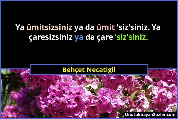 Behçet Necatigil - Ya ümitsizsiniz ya da ümit 'siz'siniz. Ya çaresizsiniz ya da çare 'siz'siniz....