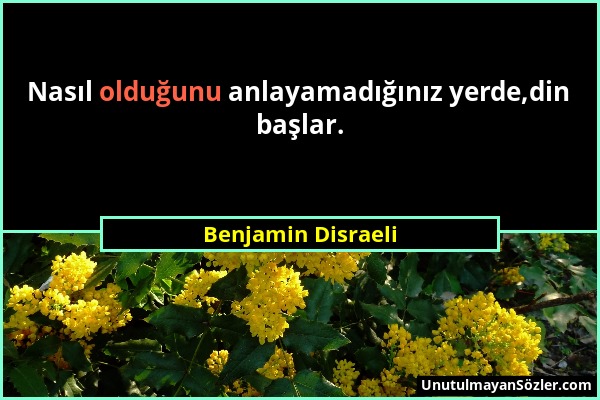 Benjamin Disraeli - Nasıl olduğunu anlayamadığınız yerde,din başlar....