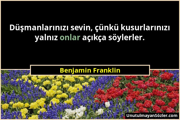 Benjamin Franklin - Düşmanlarınızı sevin, çünkü kusurlarınızı yalnız onlar açıkça söylerler....