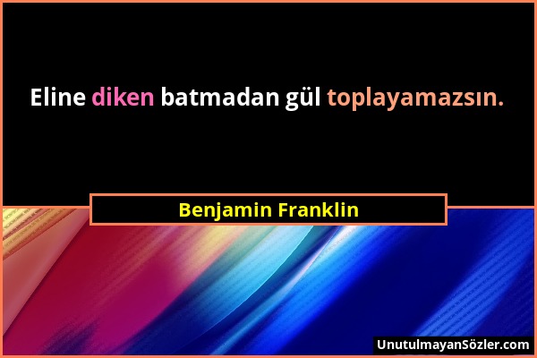 Benjamin Franklin - Eline diken batmadan gül toplayamazsın....