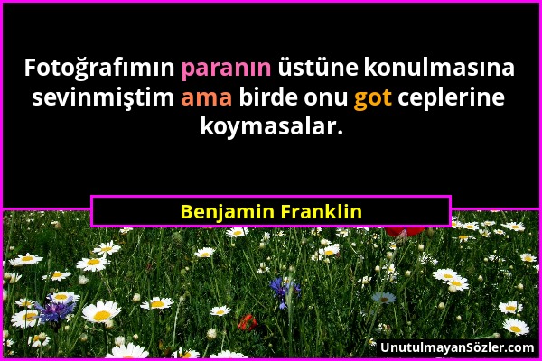 Benjamin Franklin - Fotoğrafımın paranın üstüne konulmasına sevinmiştim ama birde onu got ceplerine koymasalar....