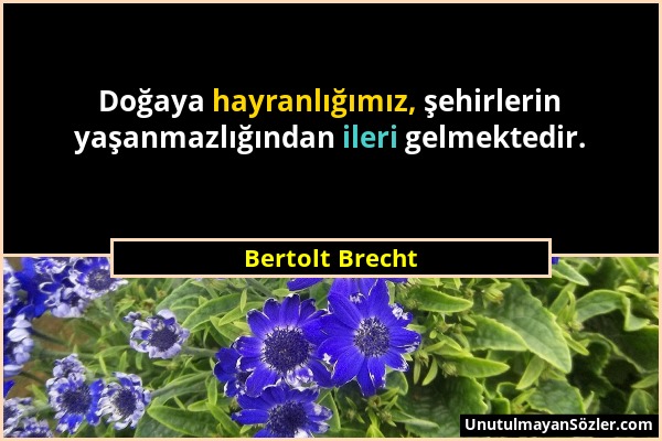 Bertolt Brecht - Doğaya hayranlığımız, şehirlerin yaşanmazlığından ileri gelmektedir....