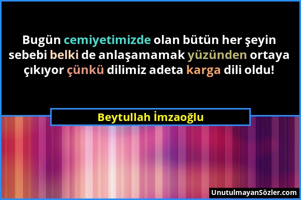 Beytullah İmzaoğlu - Bugün cemiyetimizde olan bütün her şeyin sebebi belki de anlaşamamak yüzünden ortaya çıkıyor çünkü dilimiz adeta karga dili oldu!...