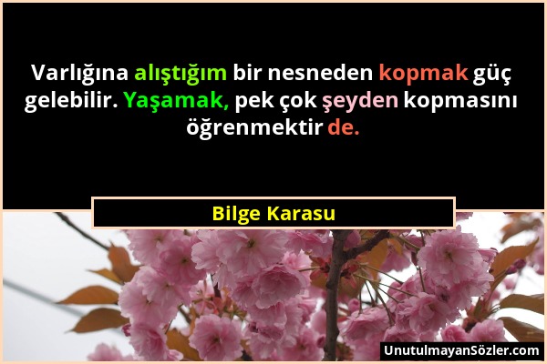 Bilge Karasu - Varlığına alıştığım bir nesneden kopmak güç gelebilir. Yaşamak, pek çok şeyden kopmasını öğrenmektir de....